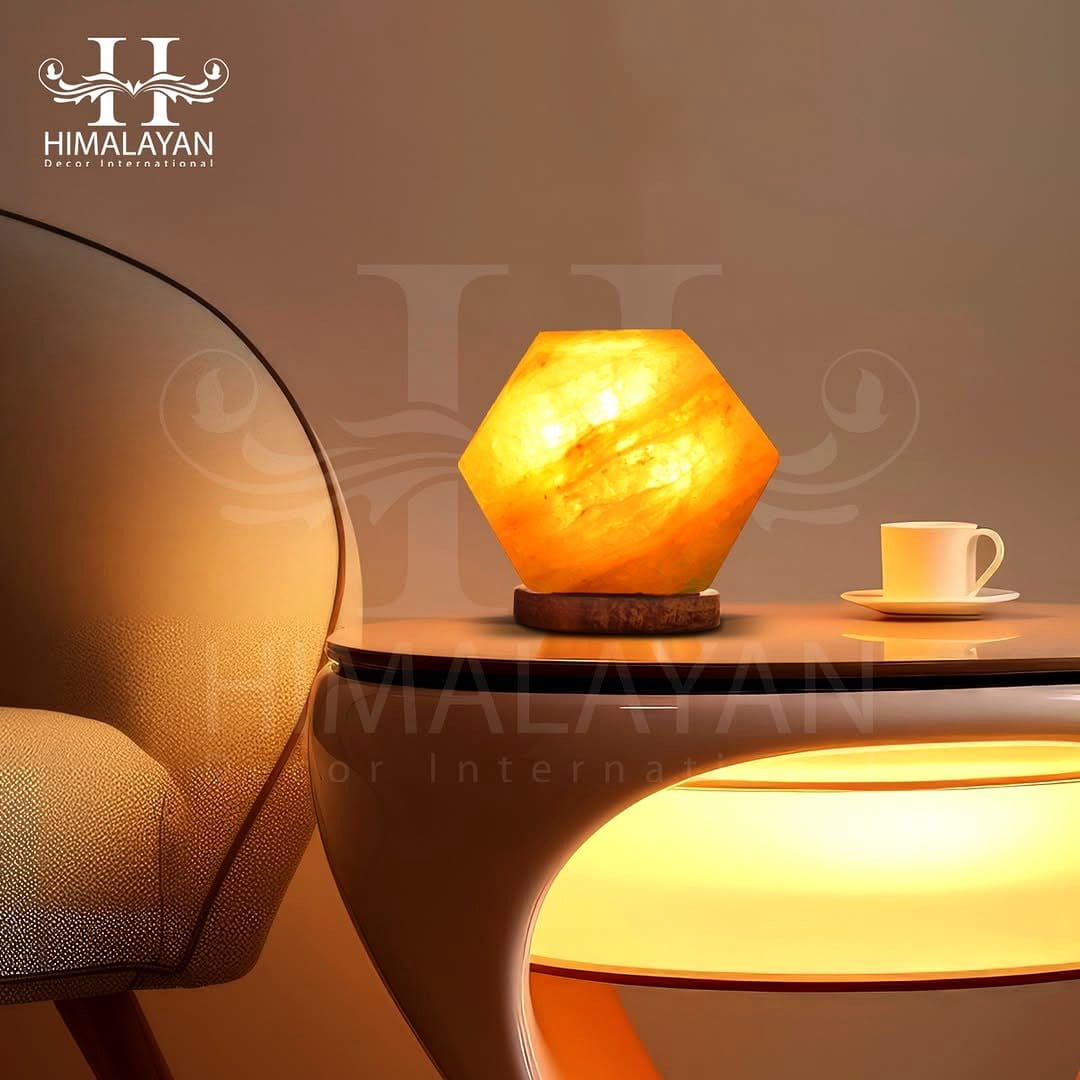 Illuminated salt crystal and plant tabletop display