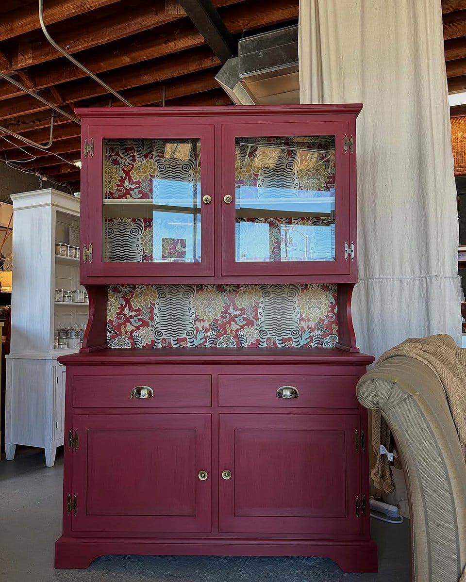 hutch with handmade ceramic pots