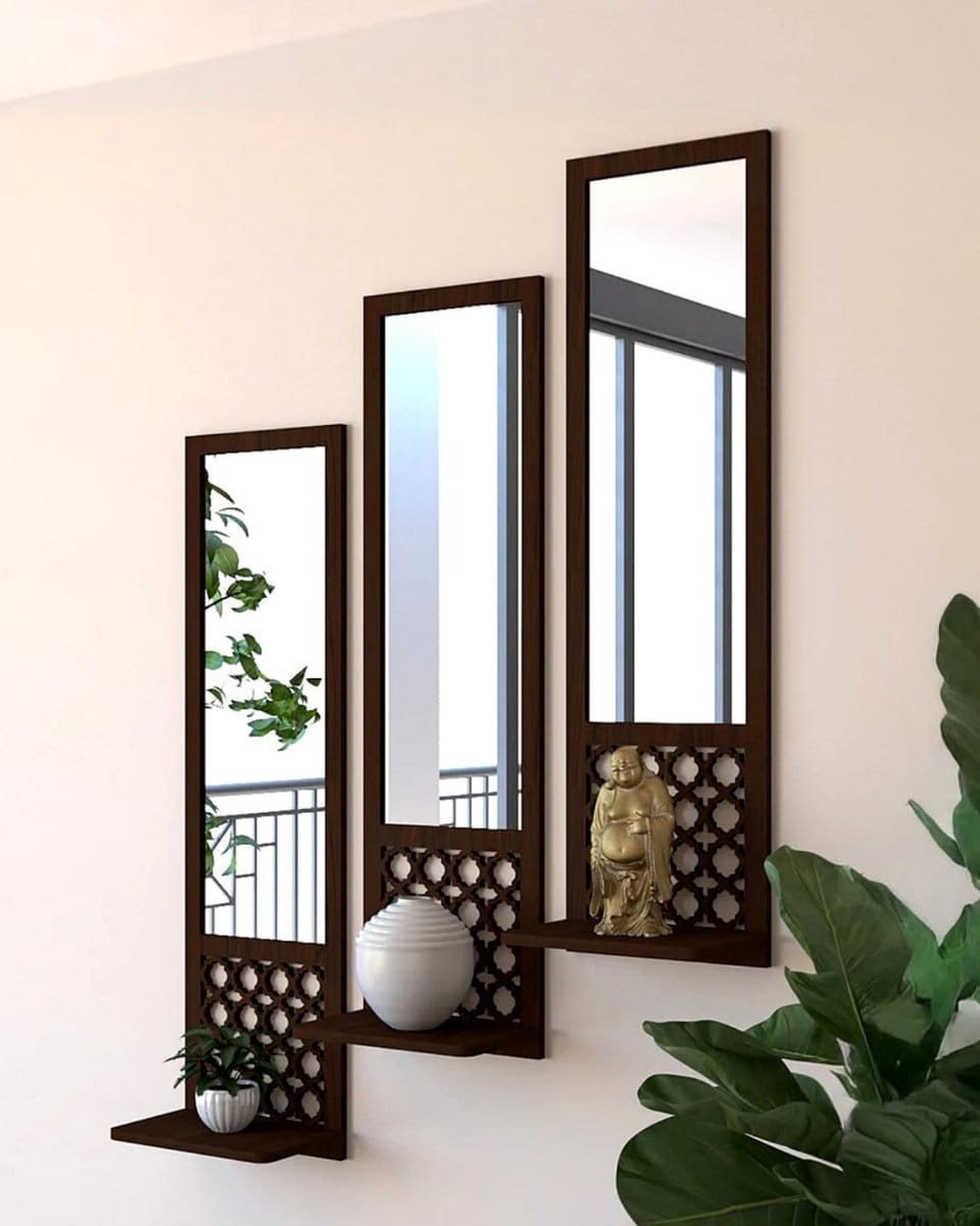 Moroccan-style mirror with plant reflections