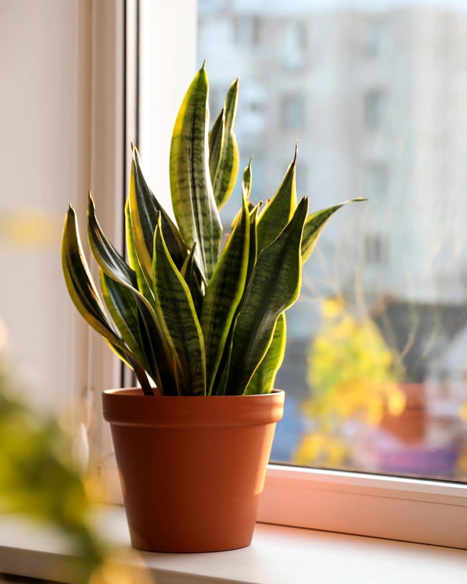 snake plant on desk corner