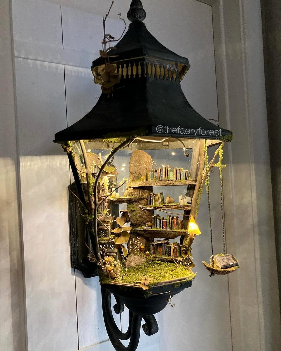 Gothic lantern-style iron plant hanger