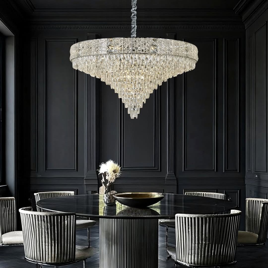 Crystal chandelier in dining room