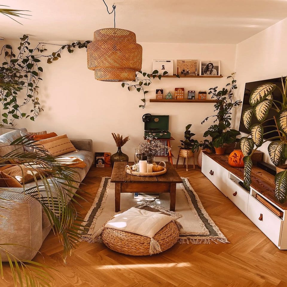 Plants with light wood furniture