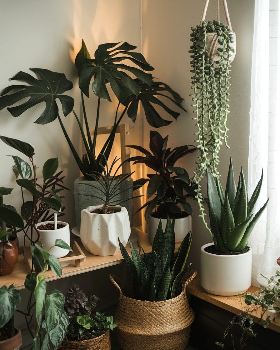 Inviting tapestry plant corner nook