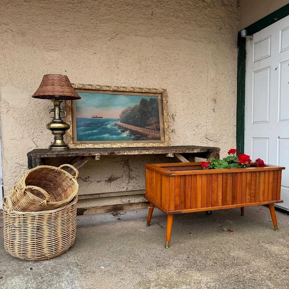 Rustic teak wood window box planter