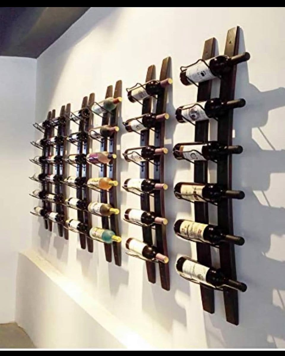 Rustic wine rack with wooden shelves
