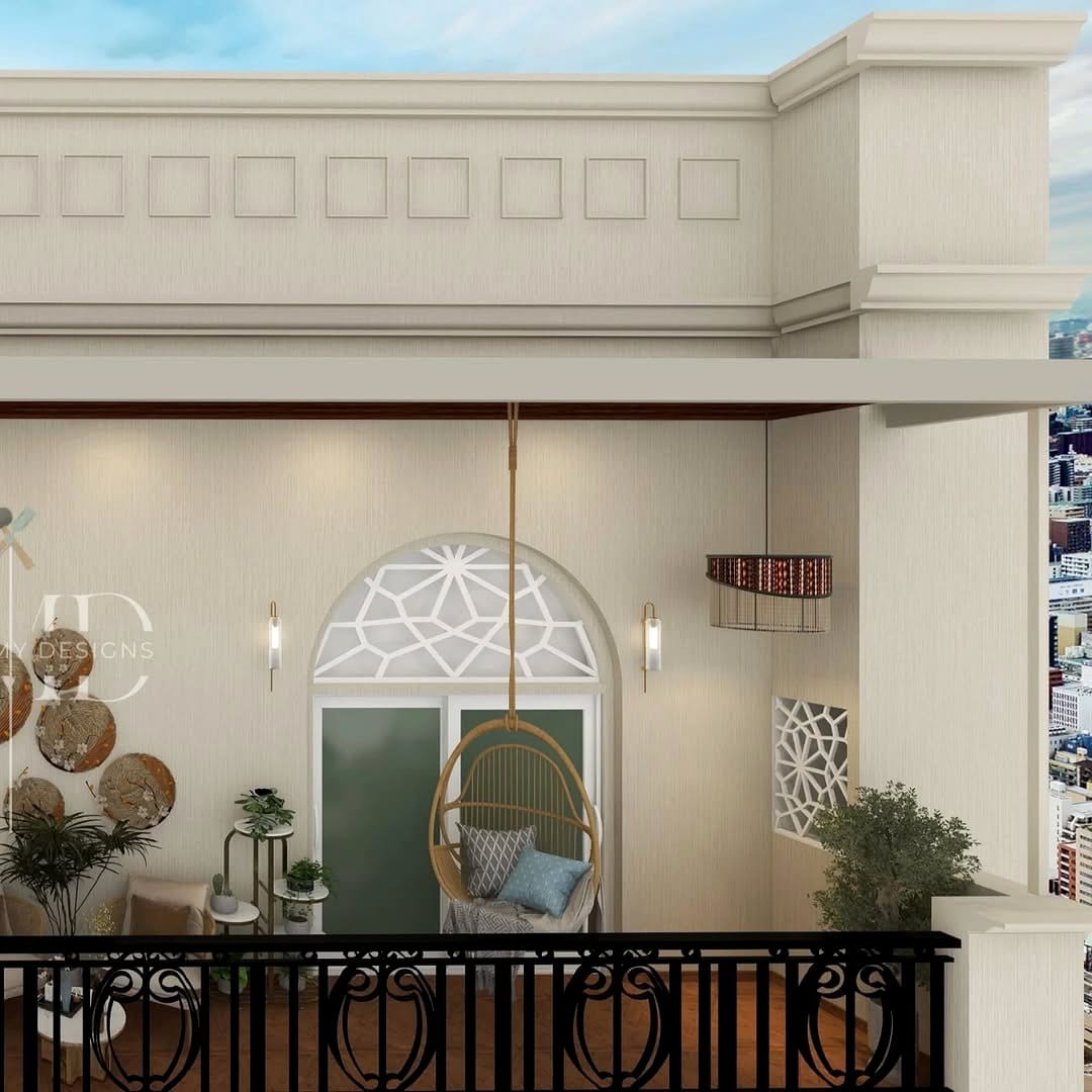 Boho-chic balcony with tie-dye plant pots