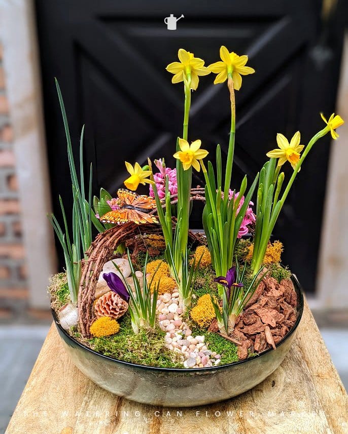 planter with pebble pathway