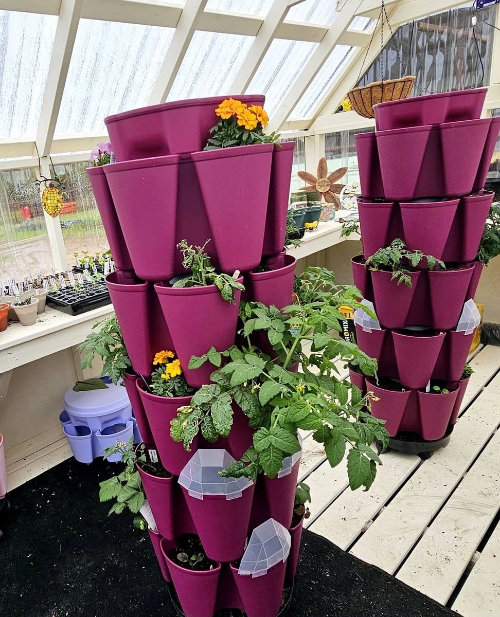 colorful flower tower planter