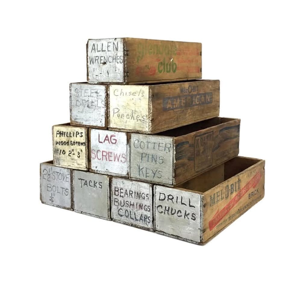 stacked vintage wooden crates