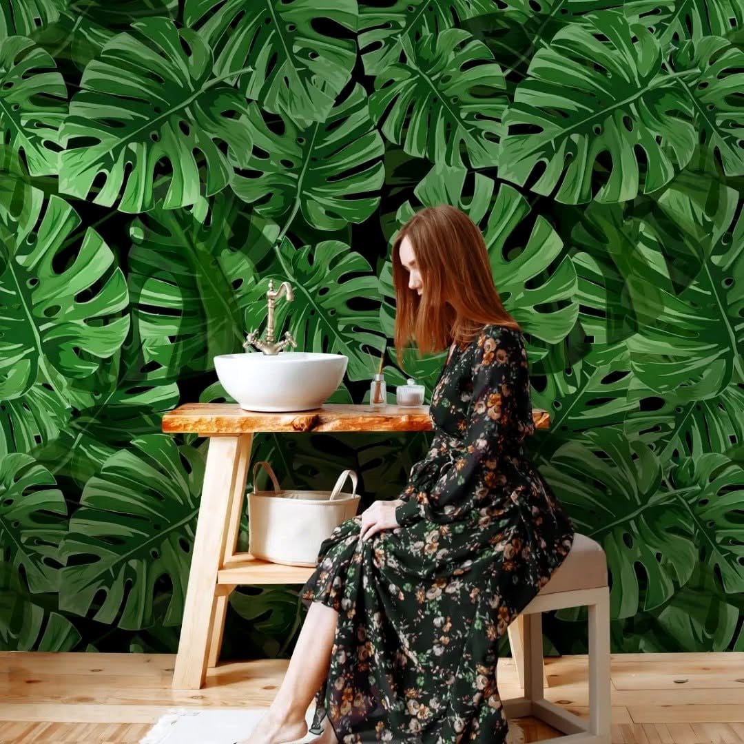 Bold tropical wallpaper featuring lush foliage