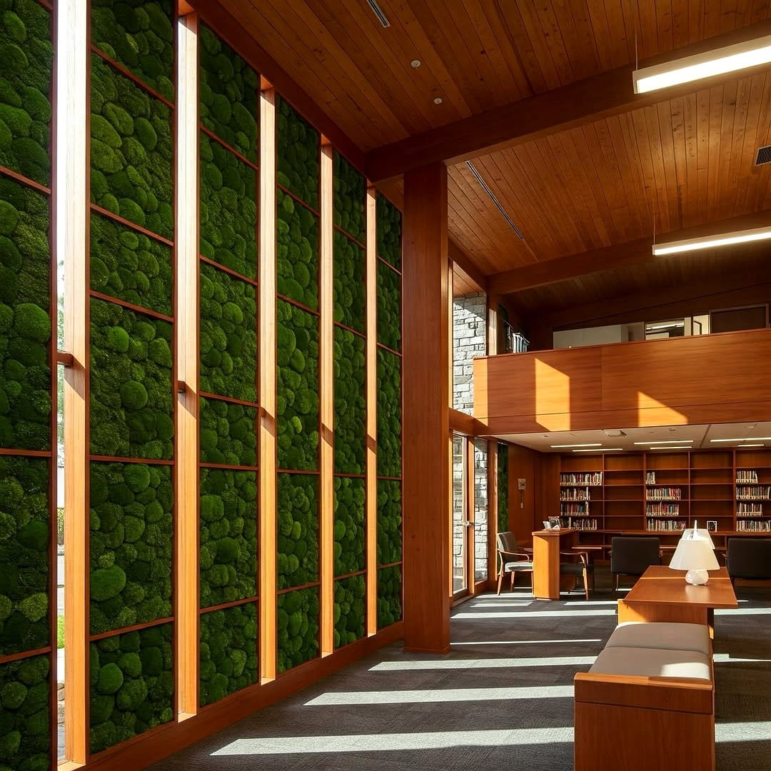 vibrant moss wall in living room