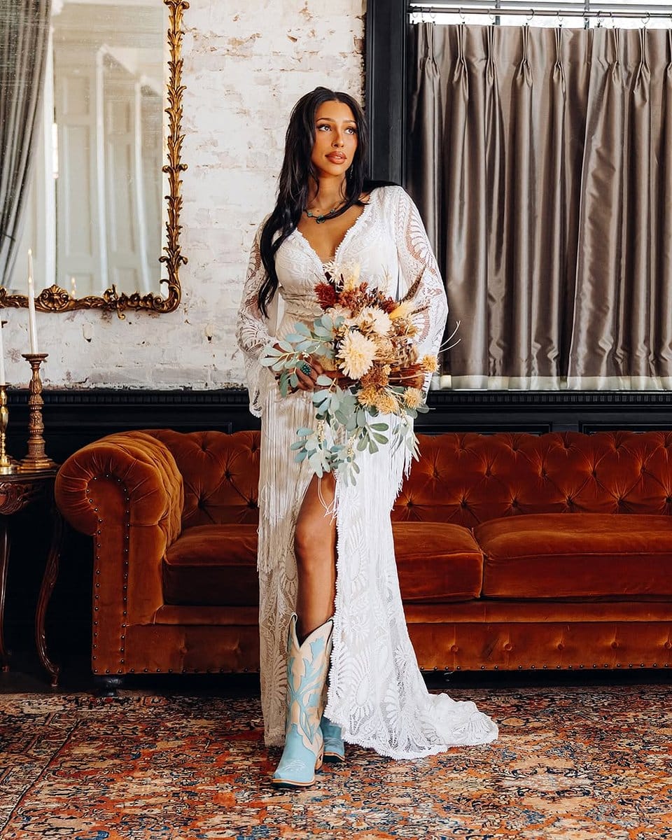 white boots with wedding flowers