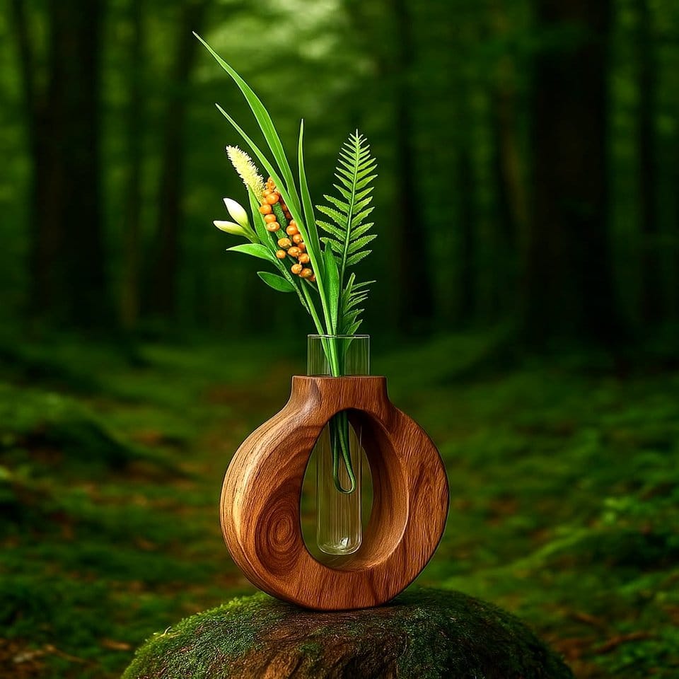 Elegant teak wood plant pedestal stand