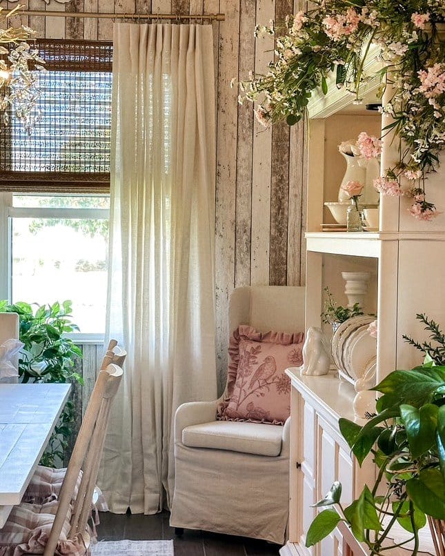Burlap curtains in rustic living room