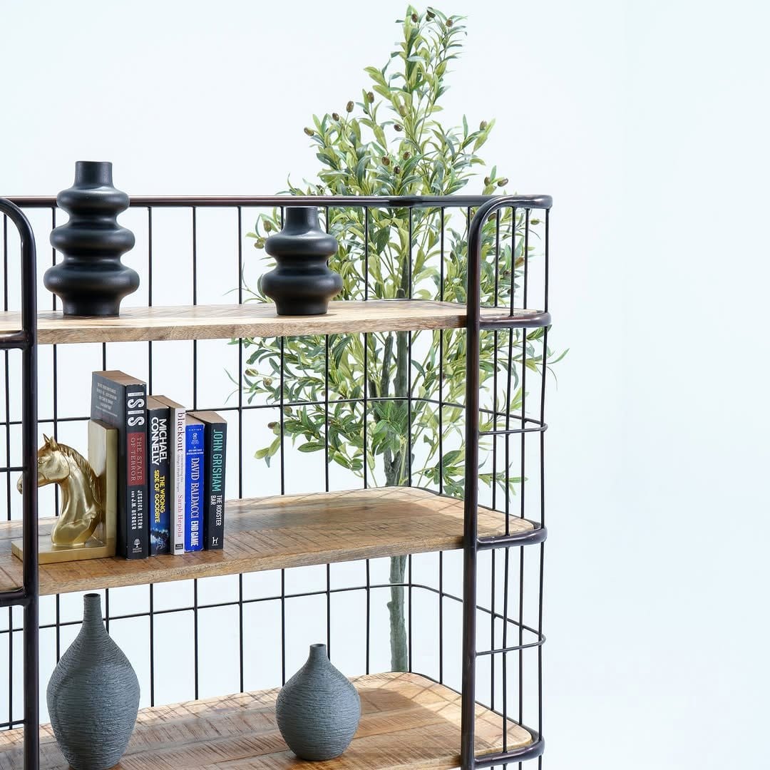 Industrial metal shelving with robust greenery