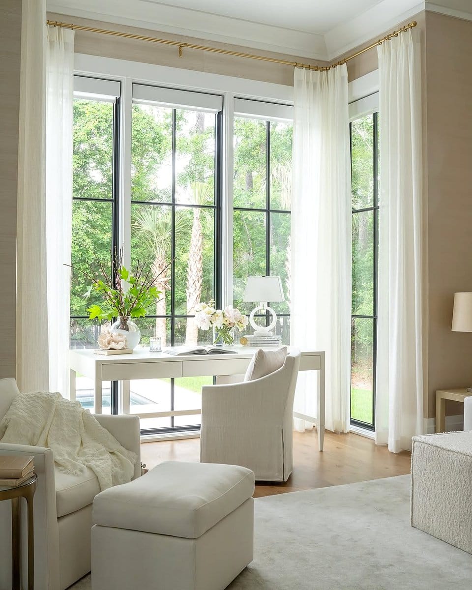 large window with sheer curtains