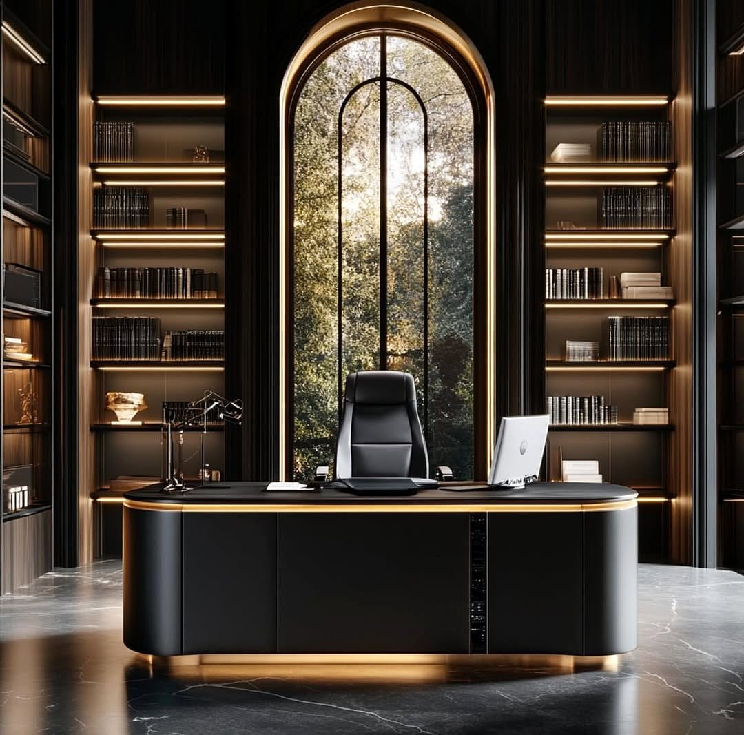 Office desk with illuminated foliage