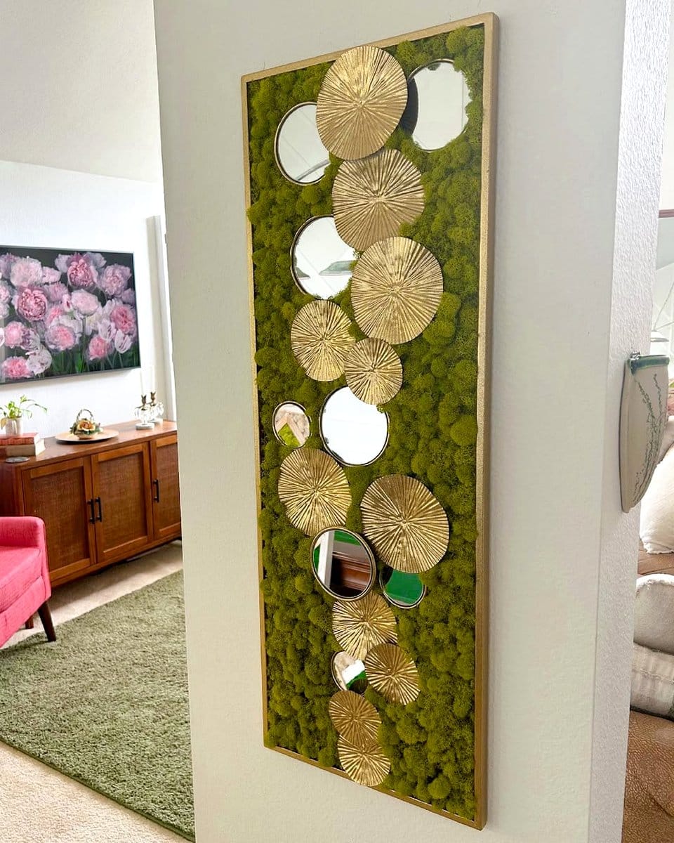 DIY plant shelf with driftwood and lichen