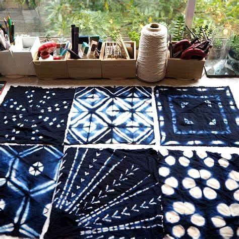 Group of friends engaged in Shibori dyeing