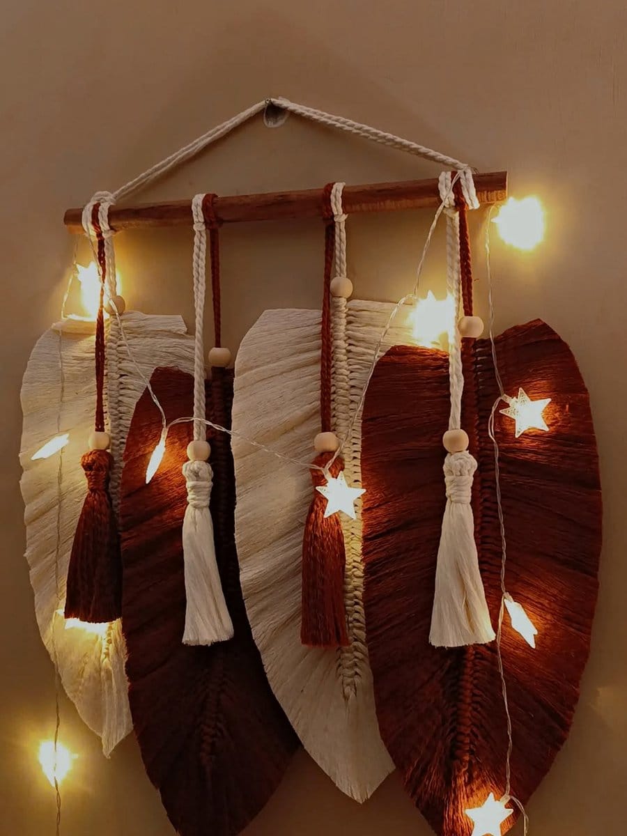macramé hanger with fairy lights