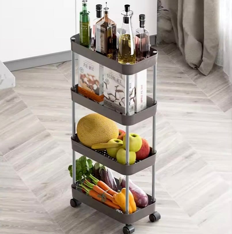 rolling crate with kitchen items