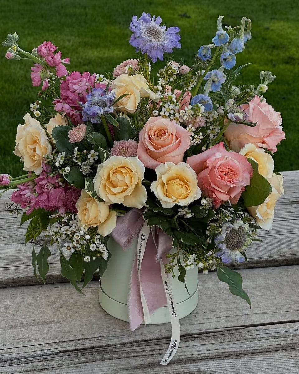 lavender plants in hat box