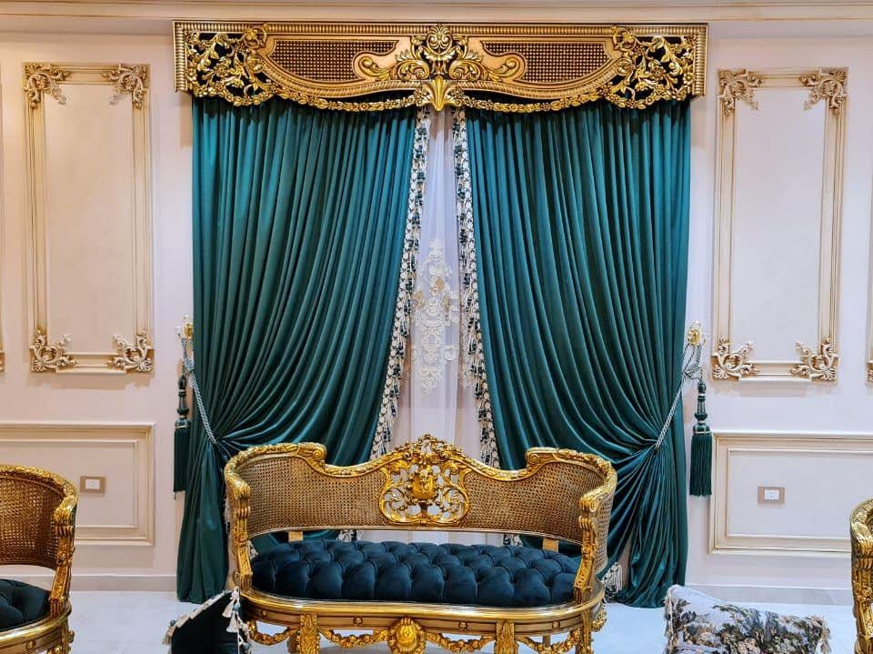 Luxurious velvet drapes with cascading ivy