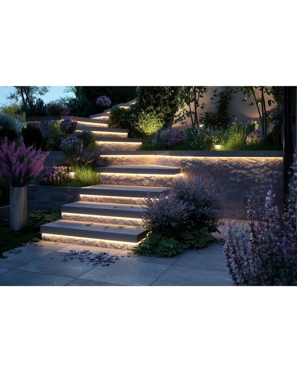 step lights on garden stairs