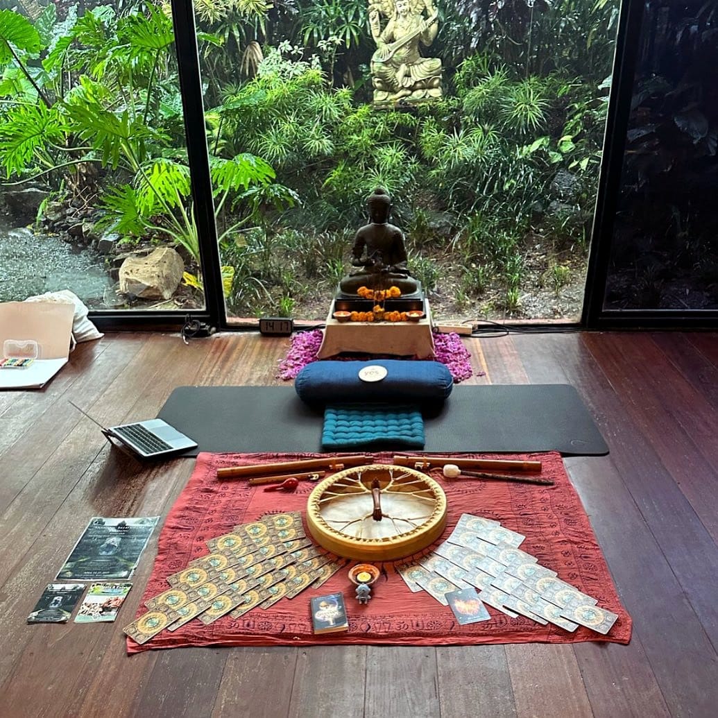 zen wooden shoe plant holder in meditation space