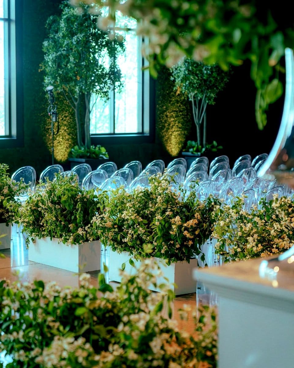 Sparkling crystal chandelier with hanging terrariums