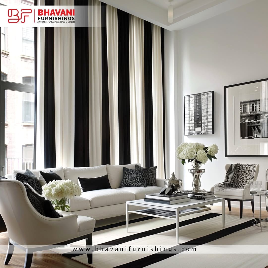 black and white striped curtains