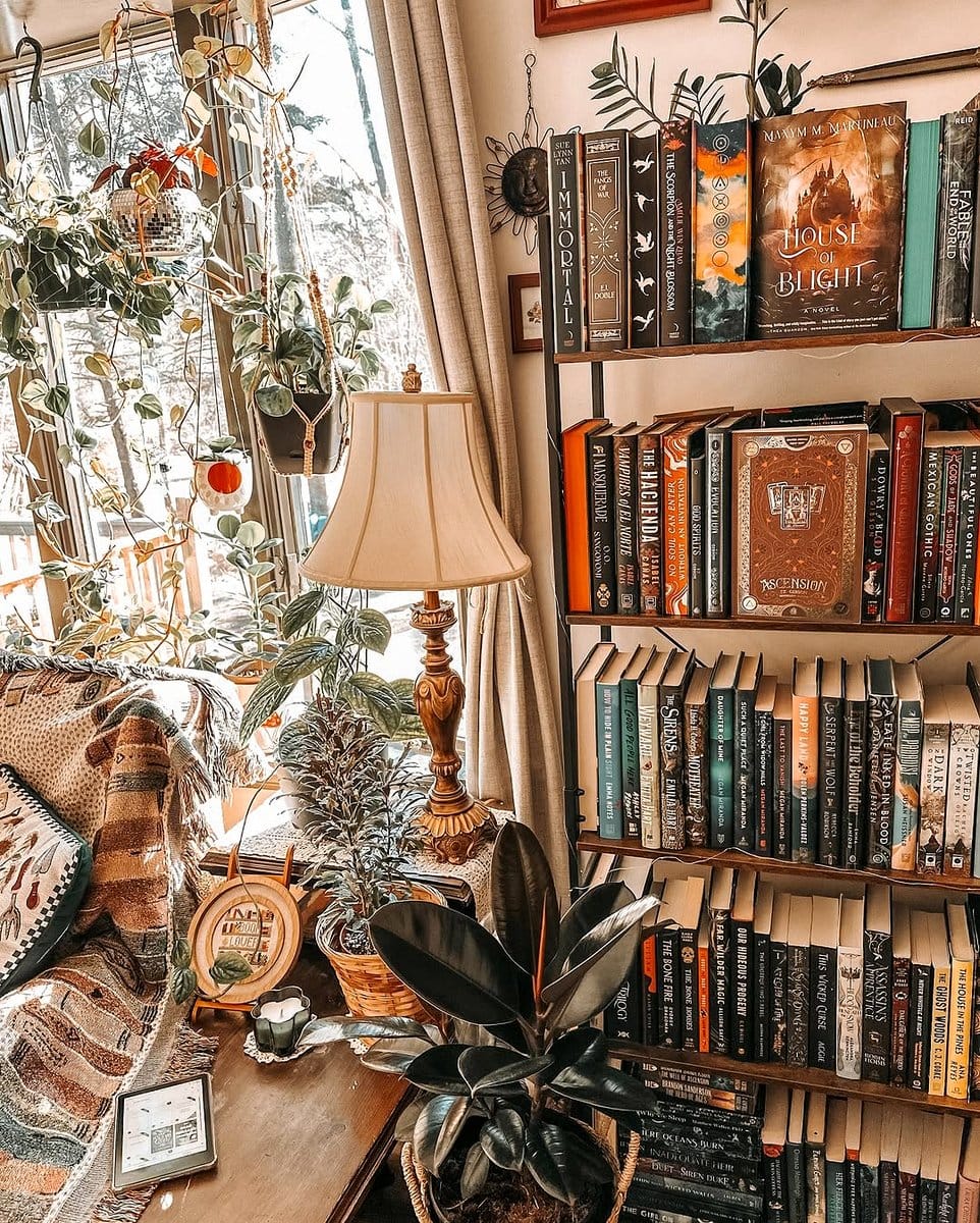 reading nook with plant shadow