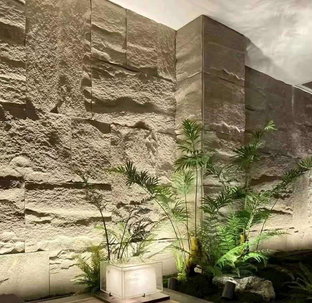 Vertical garden with lava rock panels