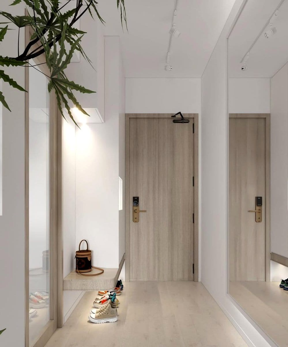 Clean and simple minimalist entryway with a bench