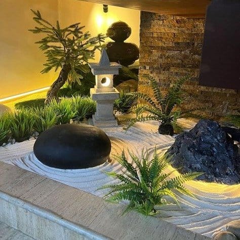 Minimalist zen garden with sand and succulents