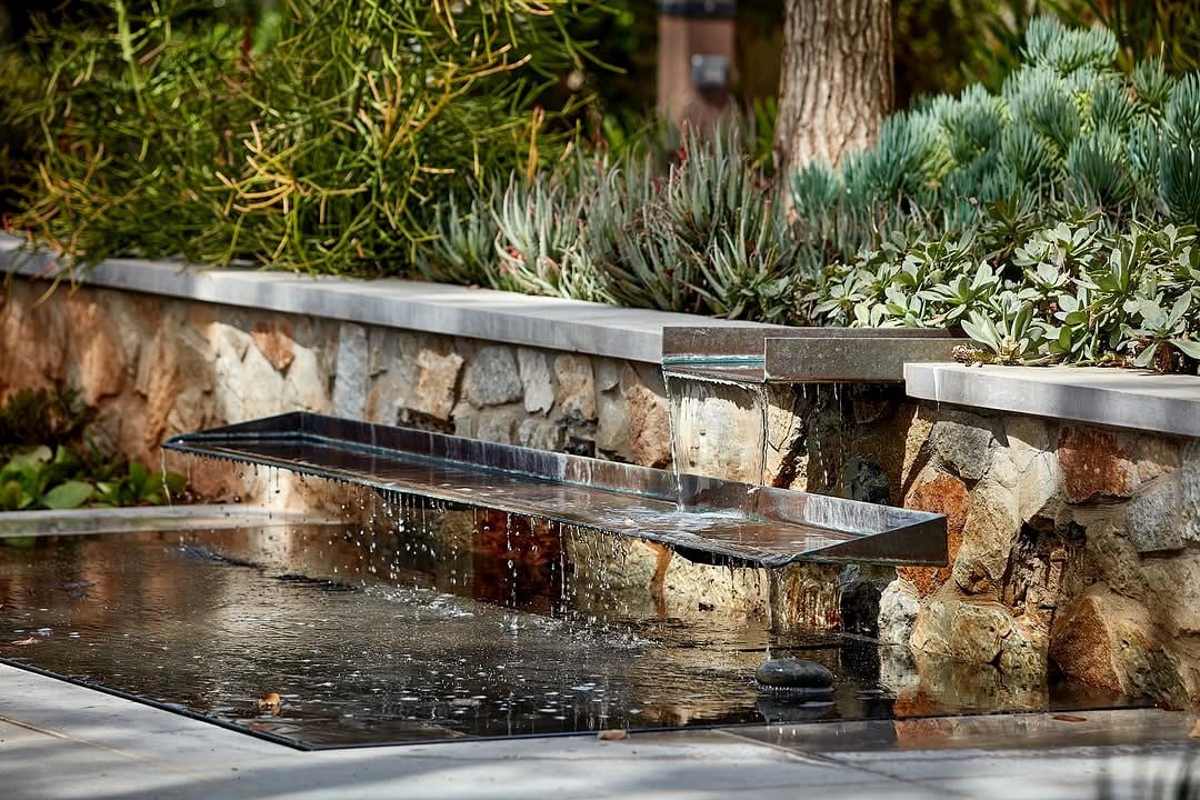 Mediterranean plants in stone fountain