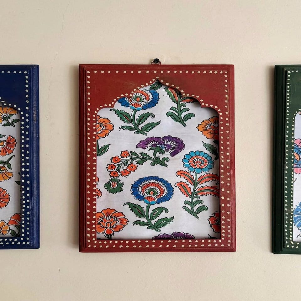 Floral-themed Indian block print plant pot wrap