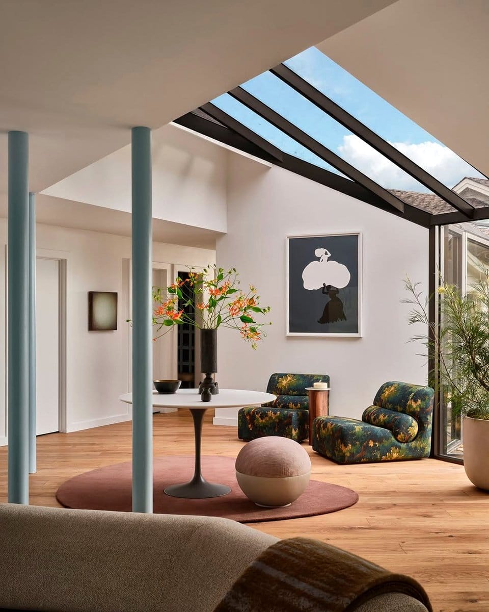 geometric metal vessel in modern living room