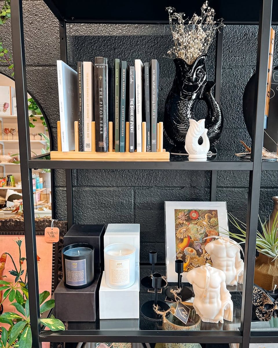 built-in shelf with plants