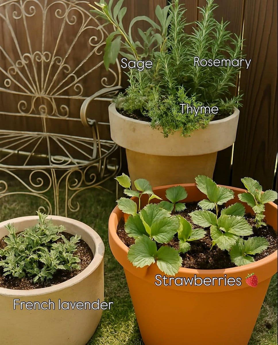 lavender and rosemary in clay pots