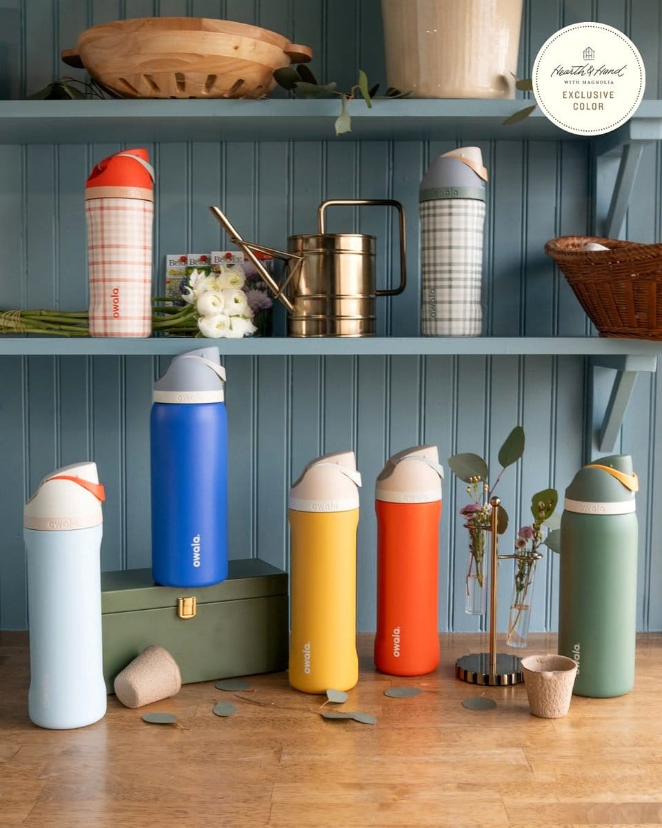 blue kitchen canisters on countertop