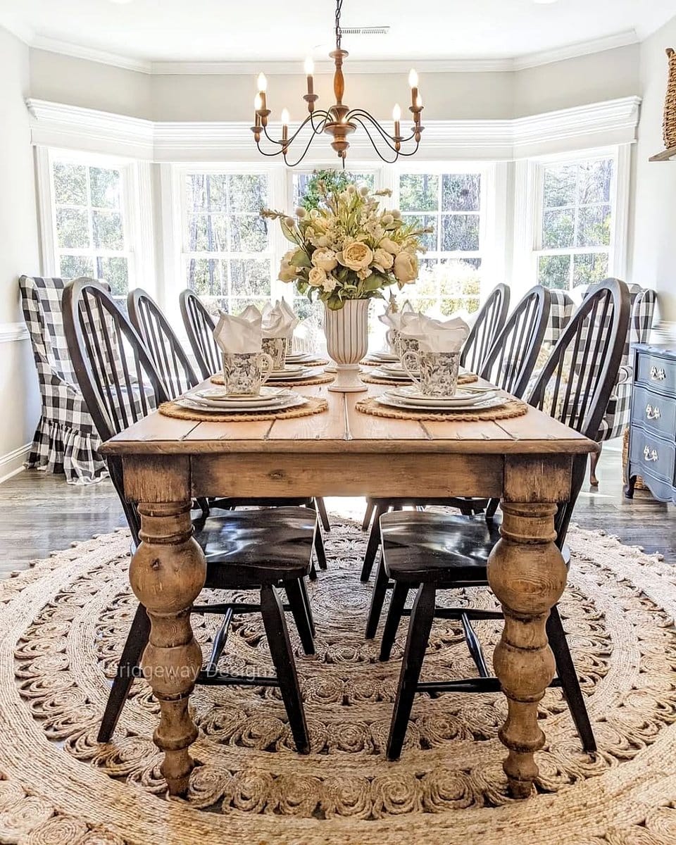 Rustic dining table with wooden chairs