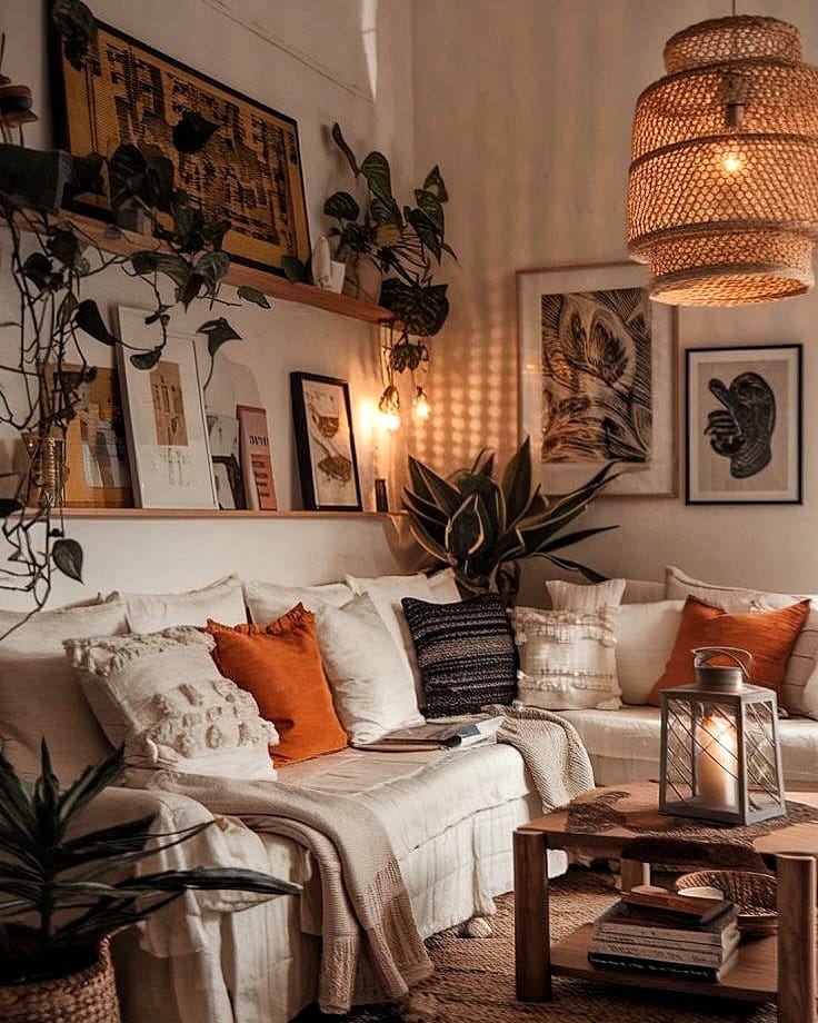 Inviting reading nook with plants and cozy chair
