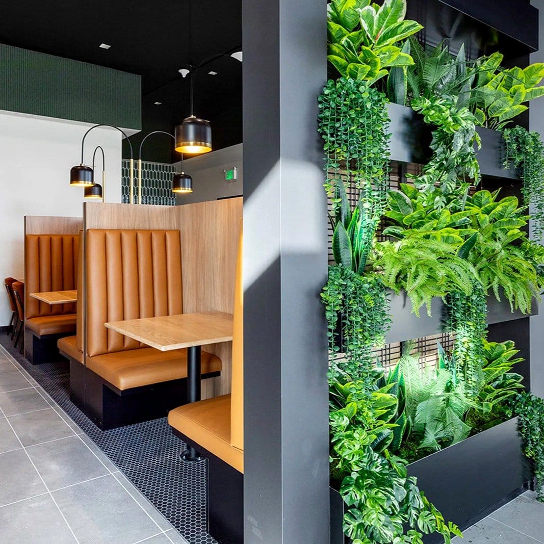 ceiling spotlights on vertical garden