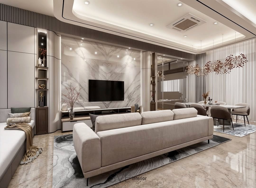 cozy living room with accent uplighting