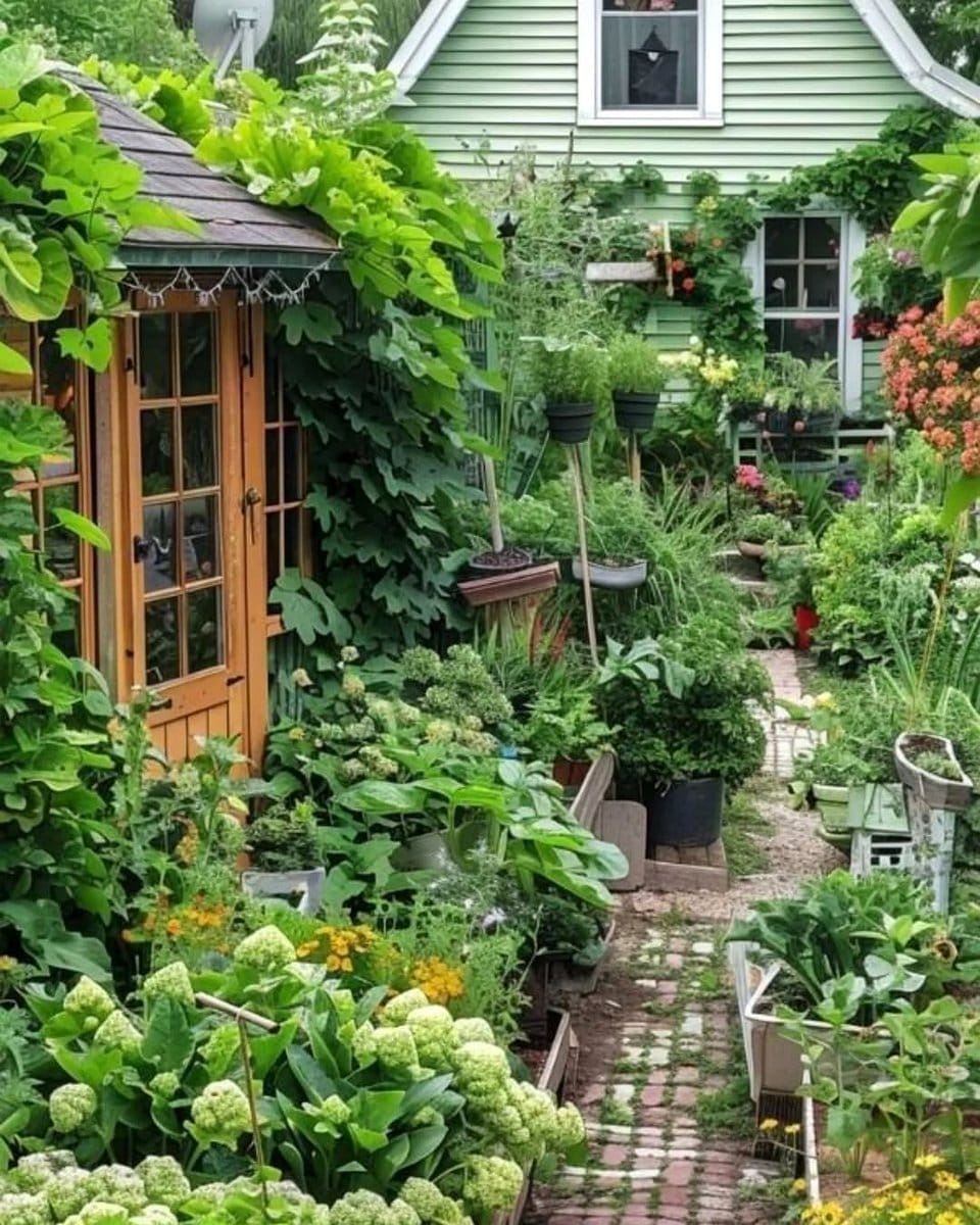 mixed flower and vegetable garden