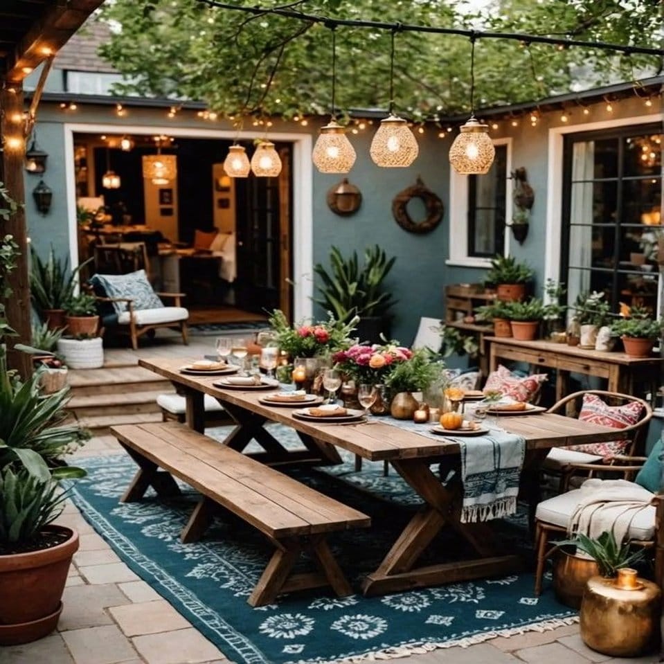Fairy lights with lava rock accents