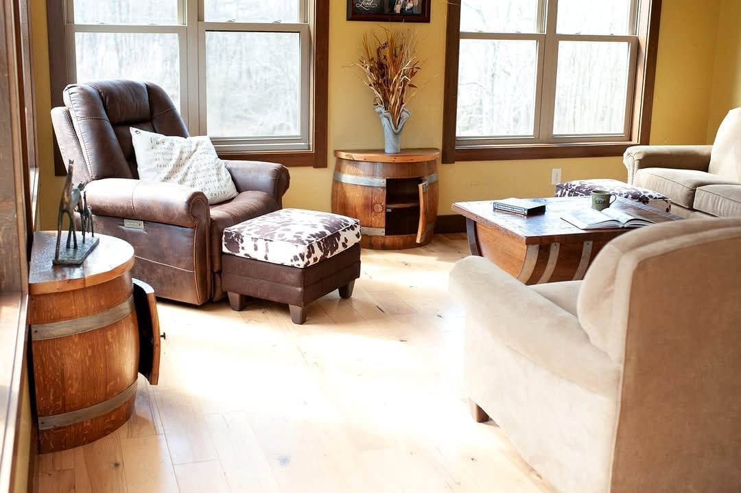 wooden barrel side table