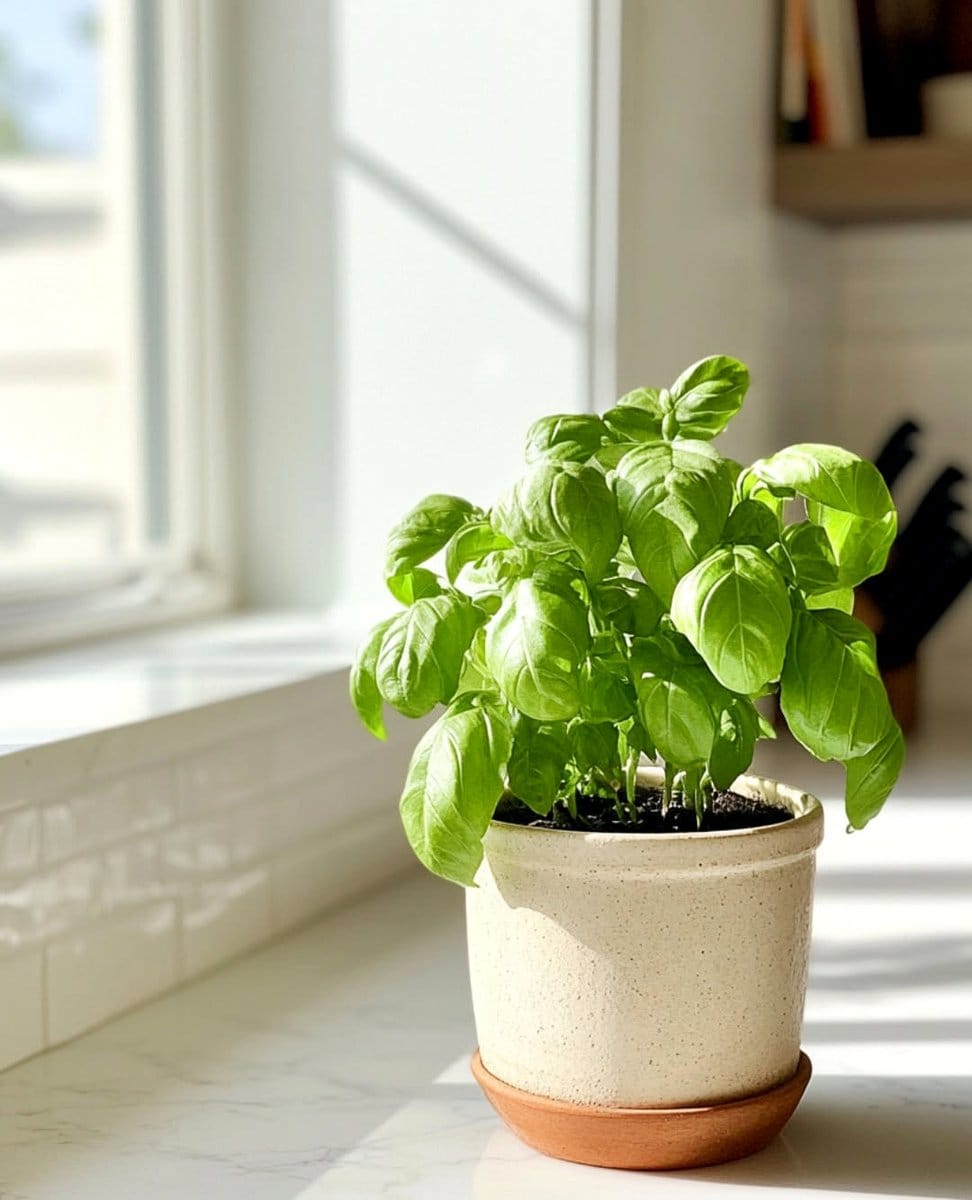 Lavender plant on sunny windowsill
